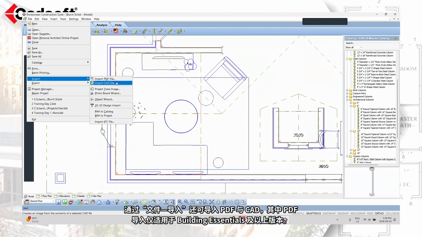 Pro Architect 文件导入菜单中的 PDF 与 CAD 文件导入选项
